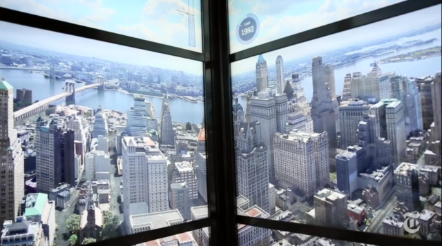 Screen shot from video of 1 WTC elevator show, stopped here at 1950. (1WTC/NYT)